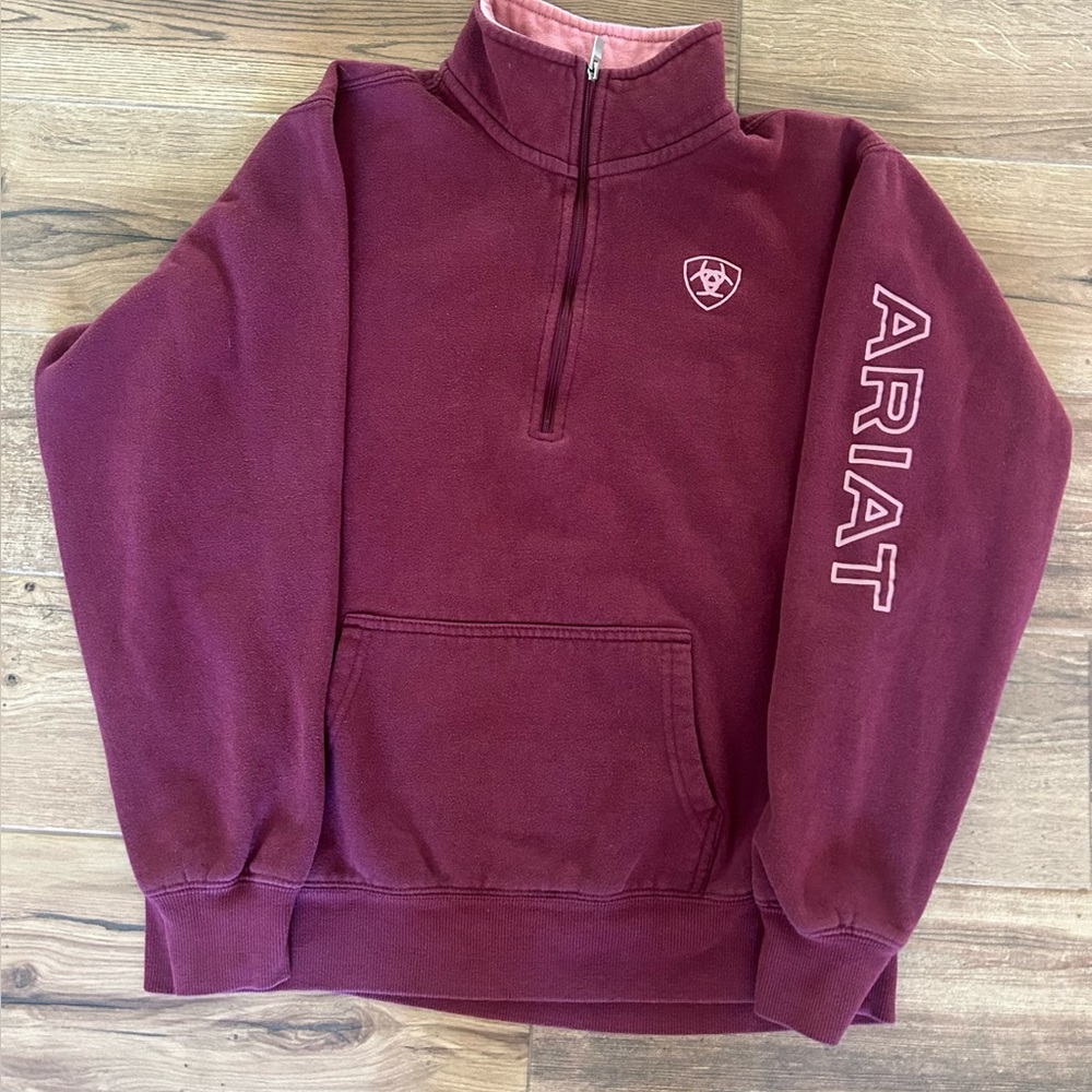 Ariat Logo Sweatshirt Womens Small Burgundy Fleece 1/2 Zip Pullover Mock Neck